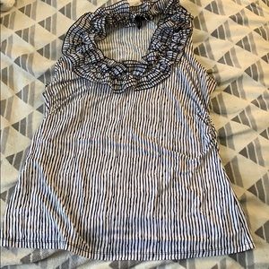 Black and white ruffle sleeveless blouse